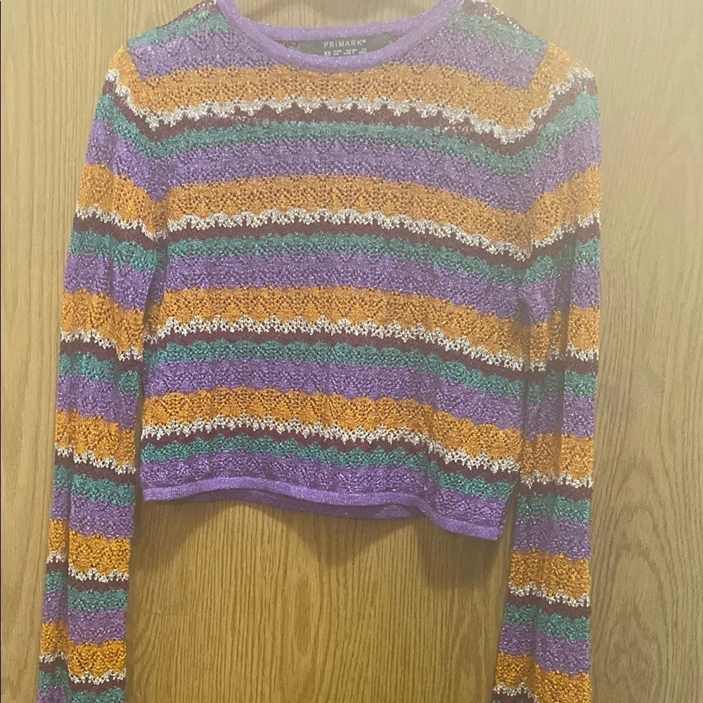 Primark Long Sleeves Crop Blouse in Purple and Yellow
